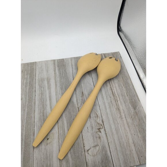 Tupperware #3 Harvest Gold Lot of 2 Salad Spoons Sporks Serving Utensil 12" - Picture 4 of 9